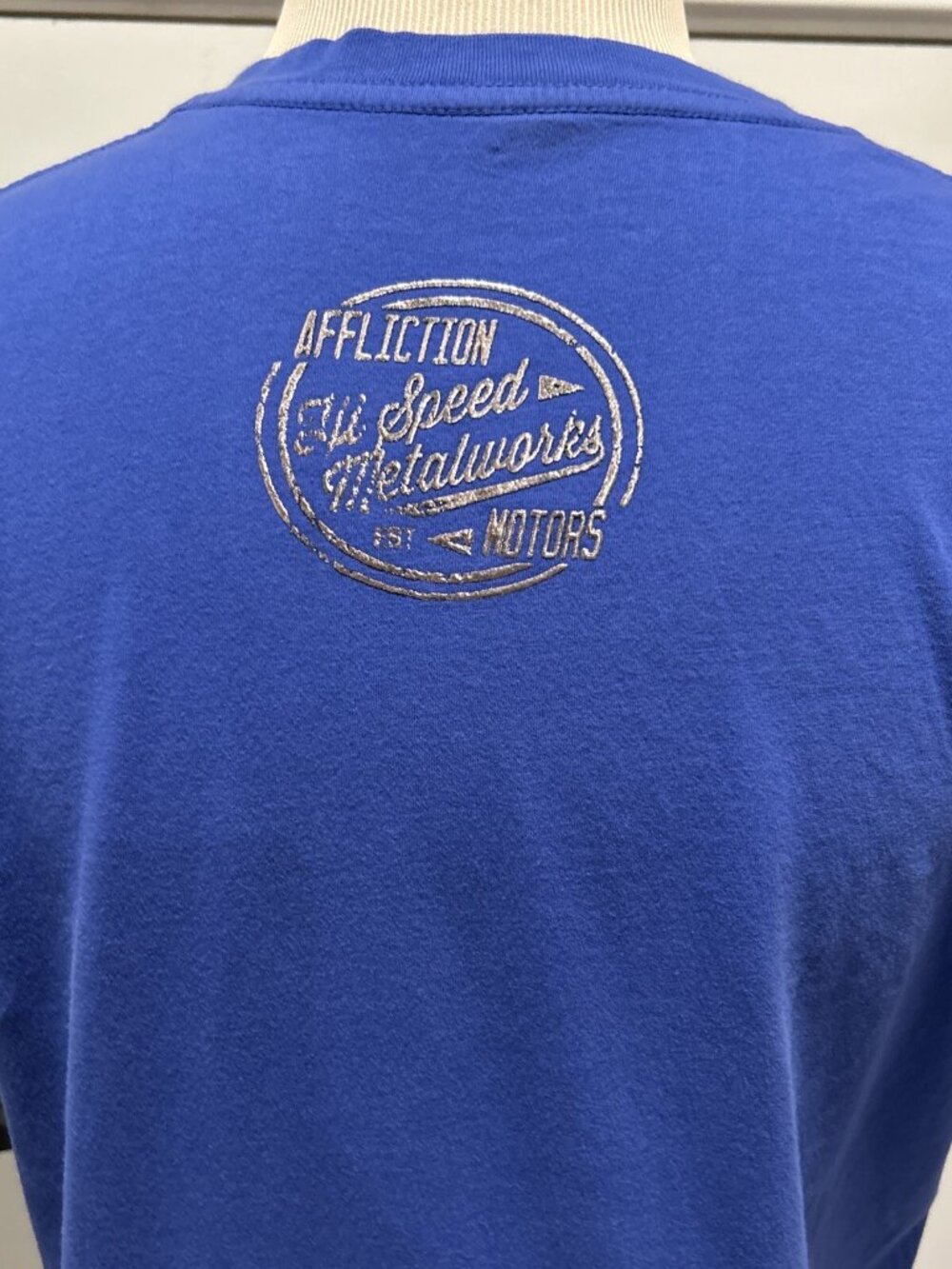 Affliction American Customs L T-Shirt Live Fast Garage Built Motors Metallic NEW - Picture 5 of 9